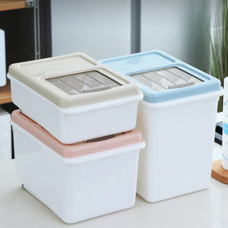 

Rice Storage Box Cereal Bean Container Sealed Box Food Plastic Containers, Blue,pink,khaki