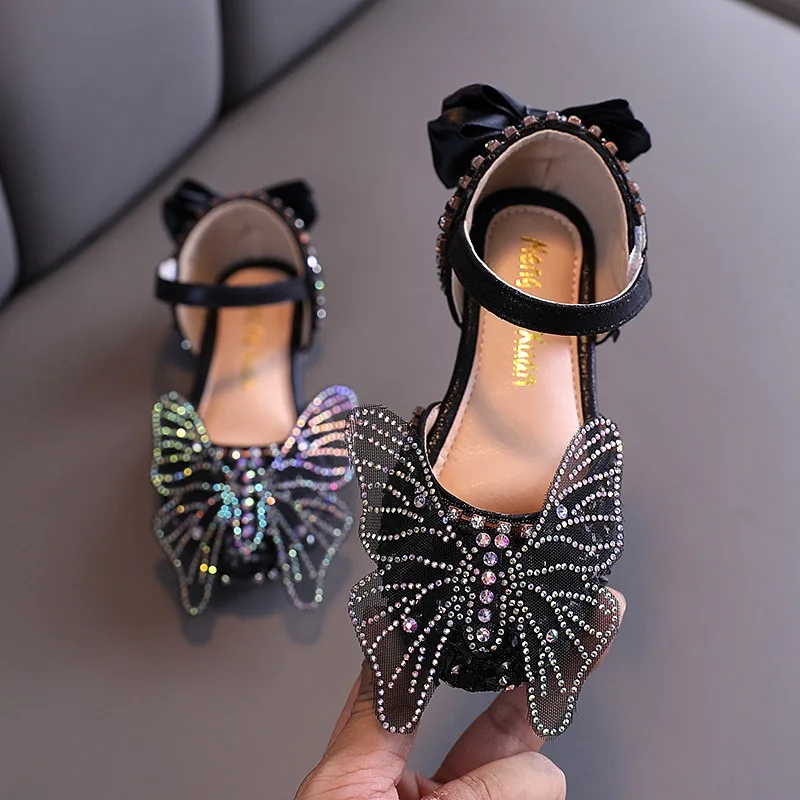

girls shoes spring and autumn new children's princess shoes kids butterfly and bow knot crystal dress shoes