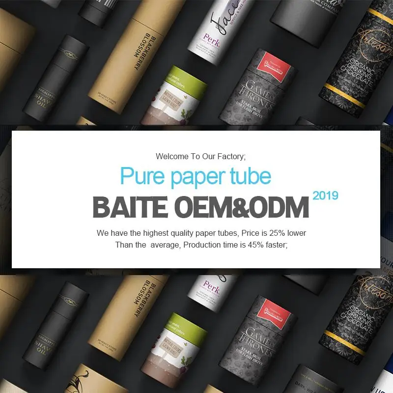 
Custom Recycled Empty Cardboard Cylinder Mailing Packaging Biodegradable Black Kraft Paper Tube 