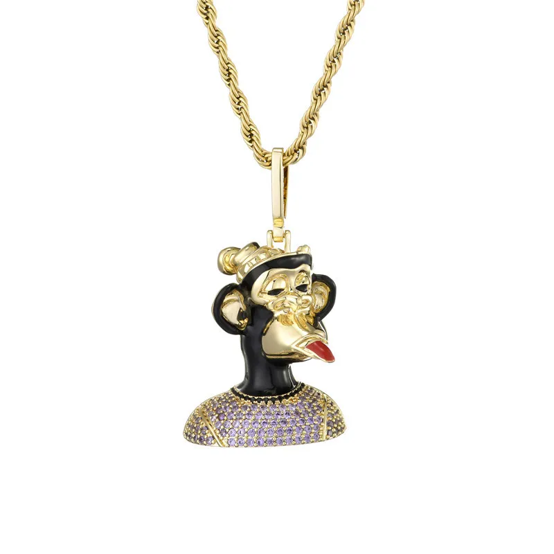 

Hip Hop Jewelry 18K Gold Plated Iced Out Y2K Metaverse Monkey Pendant NFT Crypto Punks Necklace Pendant