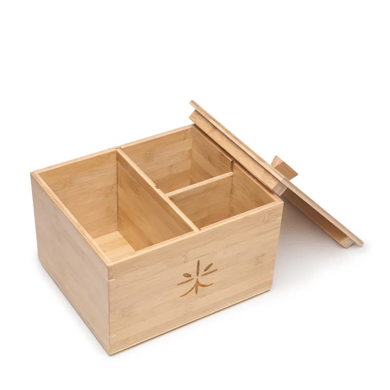 

Bamboo Wooden Rice Box Rice Bucket Wooden Multi-grid Wooden Bucket for Grains, Natural color