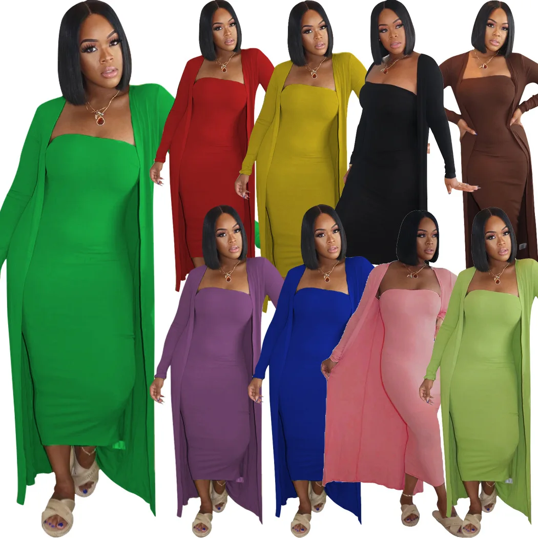 

Foma R6322 Hot Sell Solid Color Dresses Long Sleeve Plus Size Two Piece Set Women Clothing, As pics