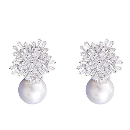

Cubic Zircon Stud Earrings Pearl Earrings Luxury Snowflake Earrings for Women
