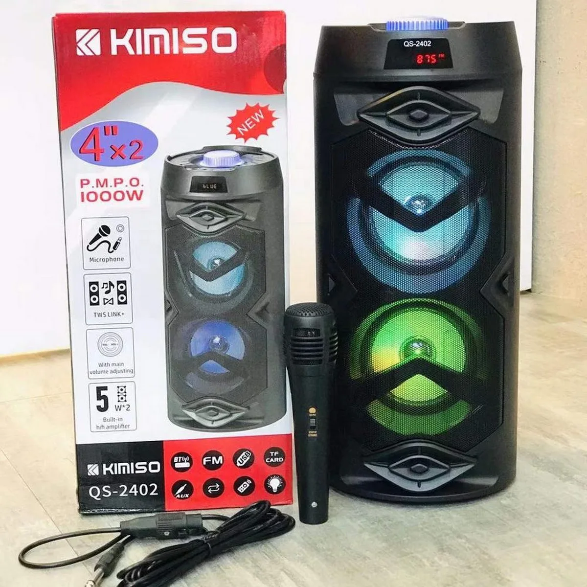 

QS-2402 New KIMISO Double 4 Inch Horn Speaker Small Woofer With Cool Light