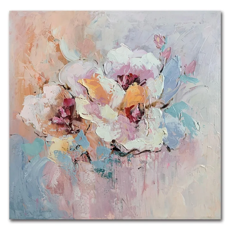 New Works Wholesale Cheap China Supplier Custom Modern Oil on Canvas Abstract Flower Handpainted Wall Art JZ Arts Original