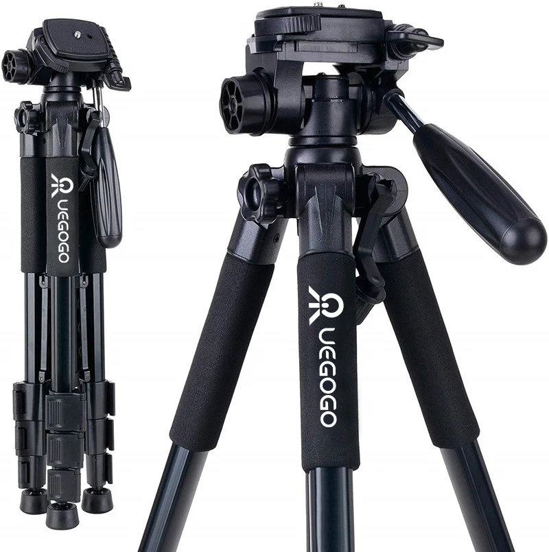 

UEGOGO Photography S111 360 degree roating Professional Lightweight Aluminum Tripod stand with Bag for DSLR Camera Video tripod, Black, silver, blue, red