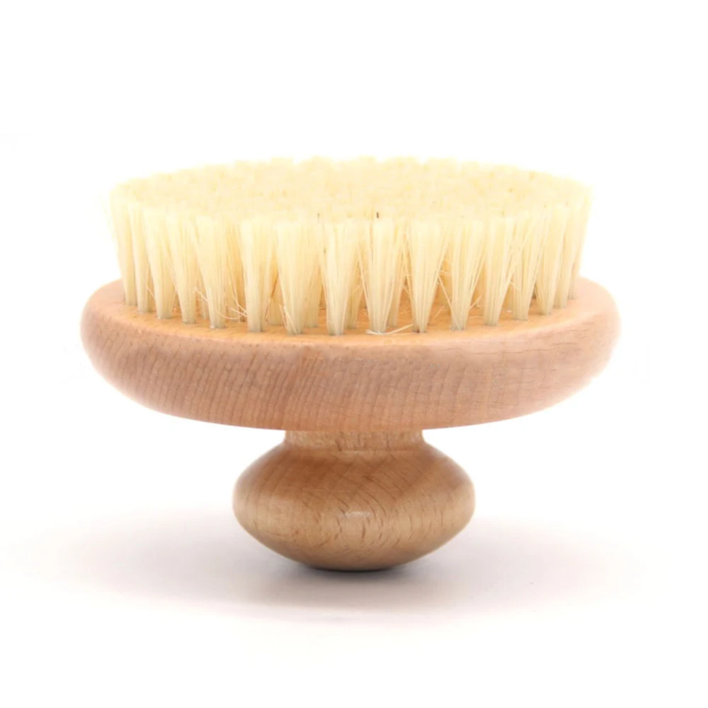 

High quality round cap-shaped short-handled bathing hand-held back massage brush, high-quality beech wood sisal bath brush