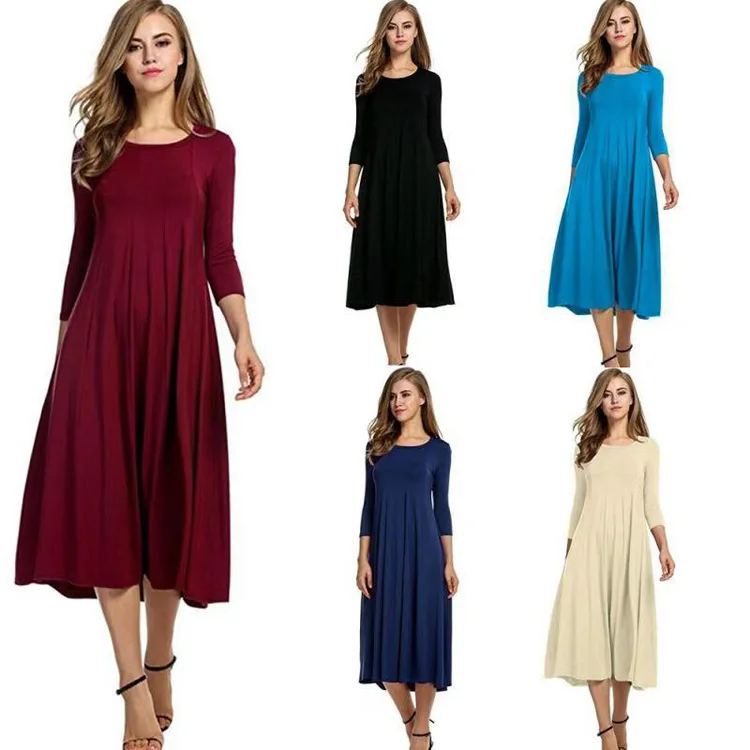 Women's Long Sleeve Casual Loose T-Shirt Dress round neck swing dress