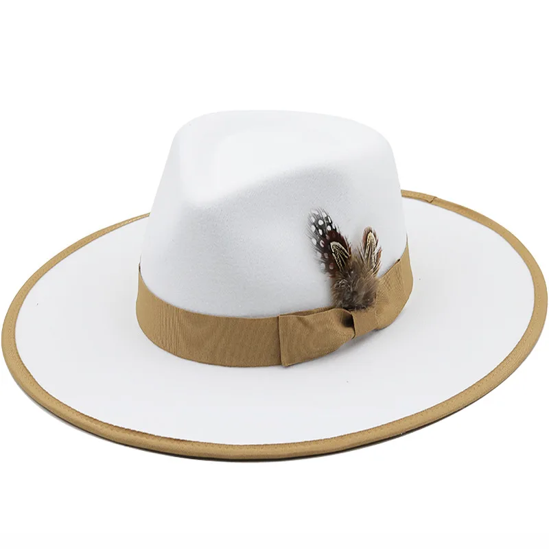 

European and American fashion top hat with flat brim and brimmed jazz hat bands feather fedoras mexico fedora hats
