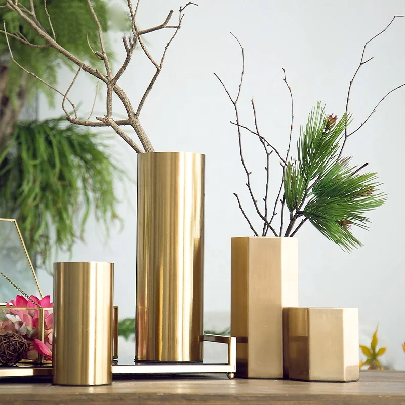 

Home Decor Simple living room decoration metal brass vase luxury flower vase for home decoration, Gold