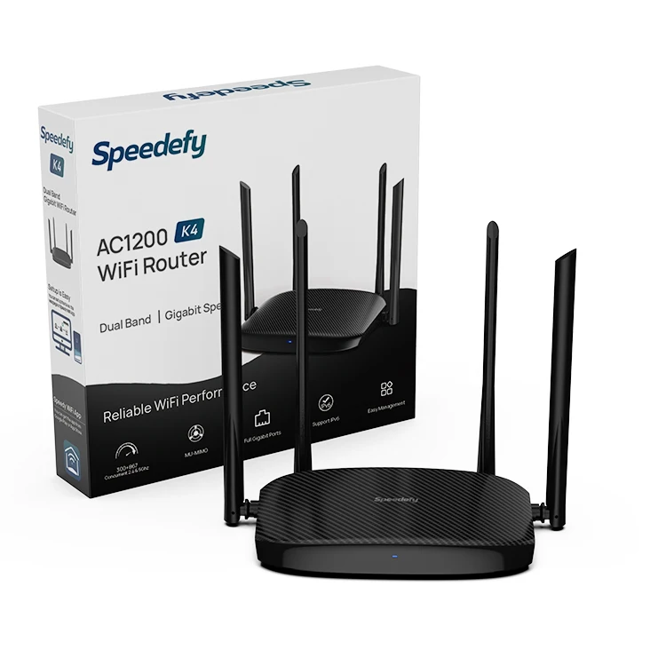 

High Coverage 802.11ac 1200 5GHz Dual Band Gigabit Wireless Internet Wifi Router, Black