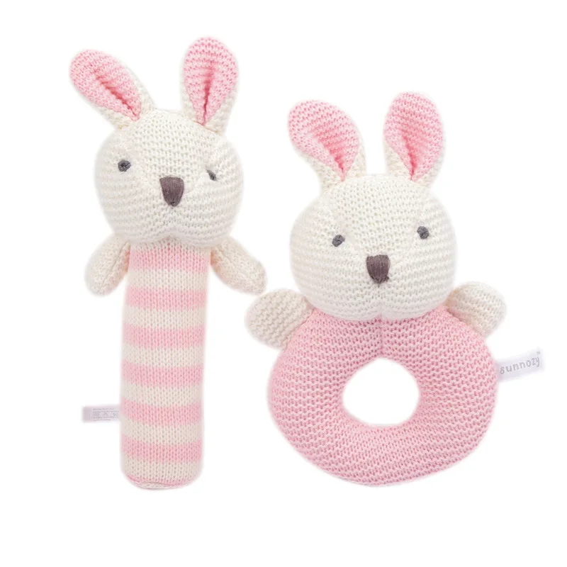 

No stimulation environmental protection soft small anmial pink rabbit blue bear cute cartoon adorable baby toy rattle