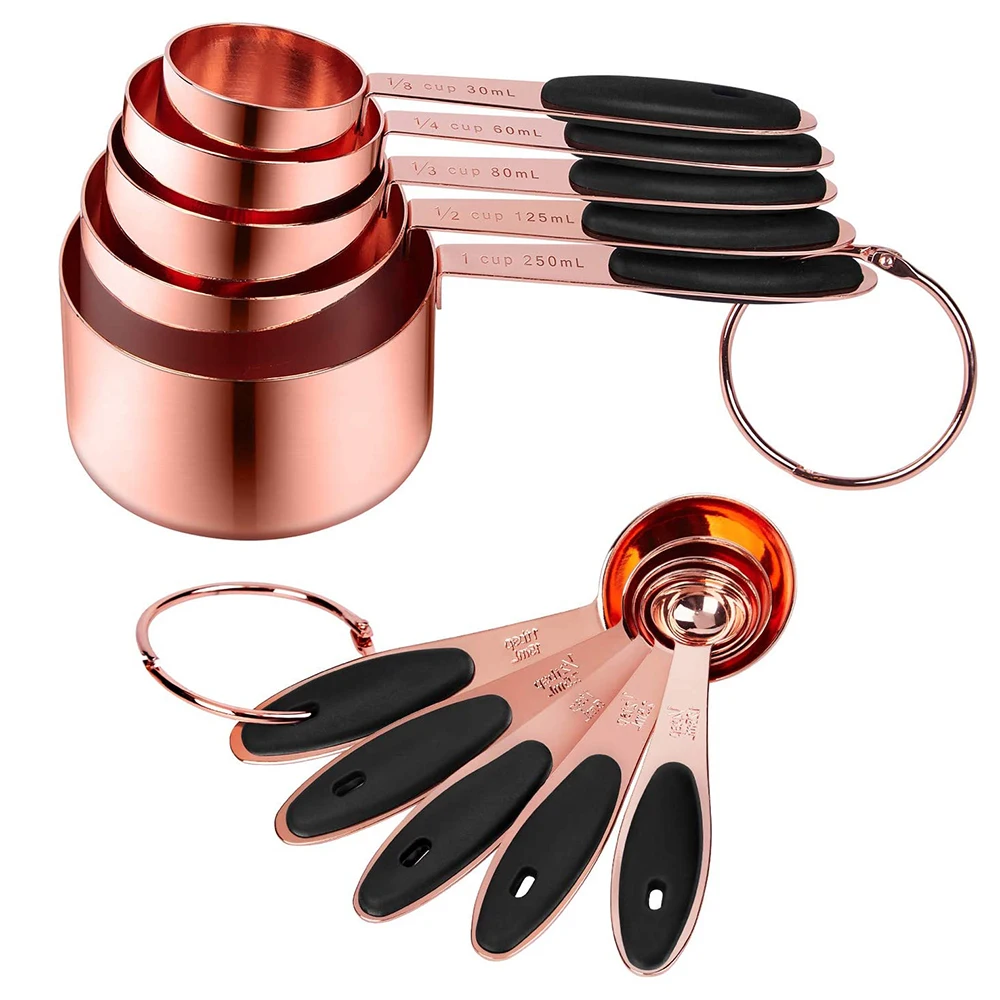 

Kitchen Gadget Custom Style 10pcs Stainless Steel Rose Gold Measuring Cups Measuring Spoons for Baking Coffee