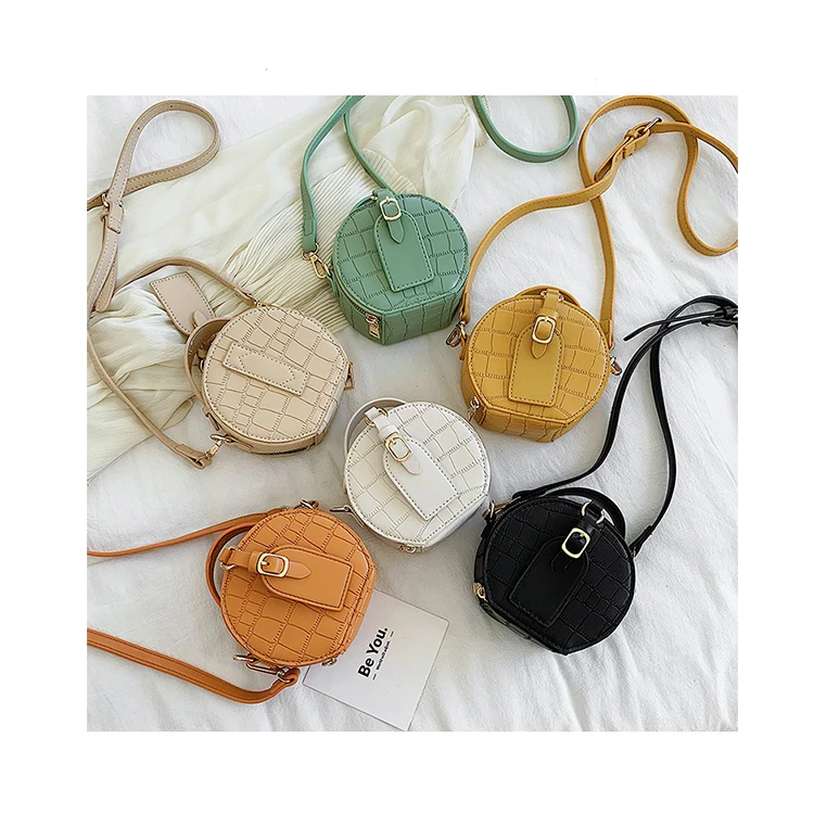 

2020 New Mini Round Buckled Bags Vintage Stone Pattern Handbag Crocodile Top-handle Handbags Candy Color Crossbody Messenger Bag