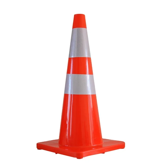 Traffic Cone - 28 Inch White Flexible PVC with Reflective Strip for High Visibility Safety