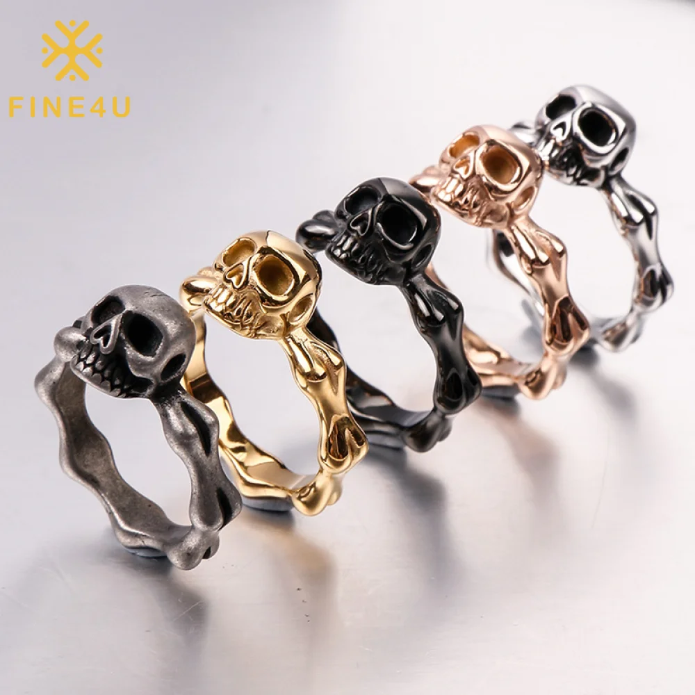 

Vintage Punk Fashion Jewelry Stainless Steel Black Gold Plated Gothic Men Skull Rings