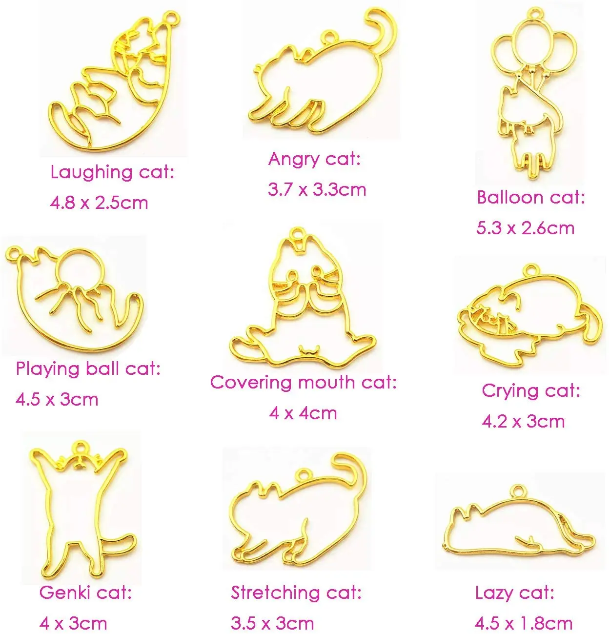 

10 pieces of zinc alloy cat frame about 2.54 cm uv resin epoxy hollow out gold cat frame suitable for DIY pendant production