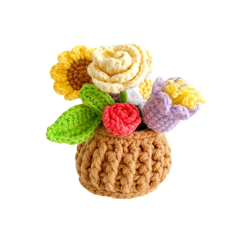 

Artificial Handmade Crochet Knit Potted Flowers for Gift Birthday Valentine's Day Desk Home Decorations