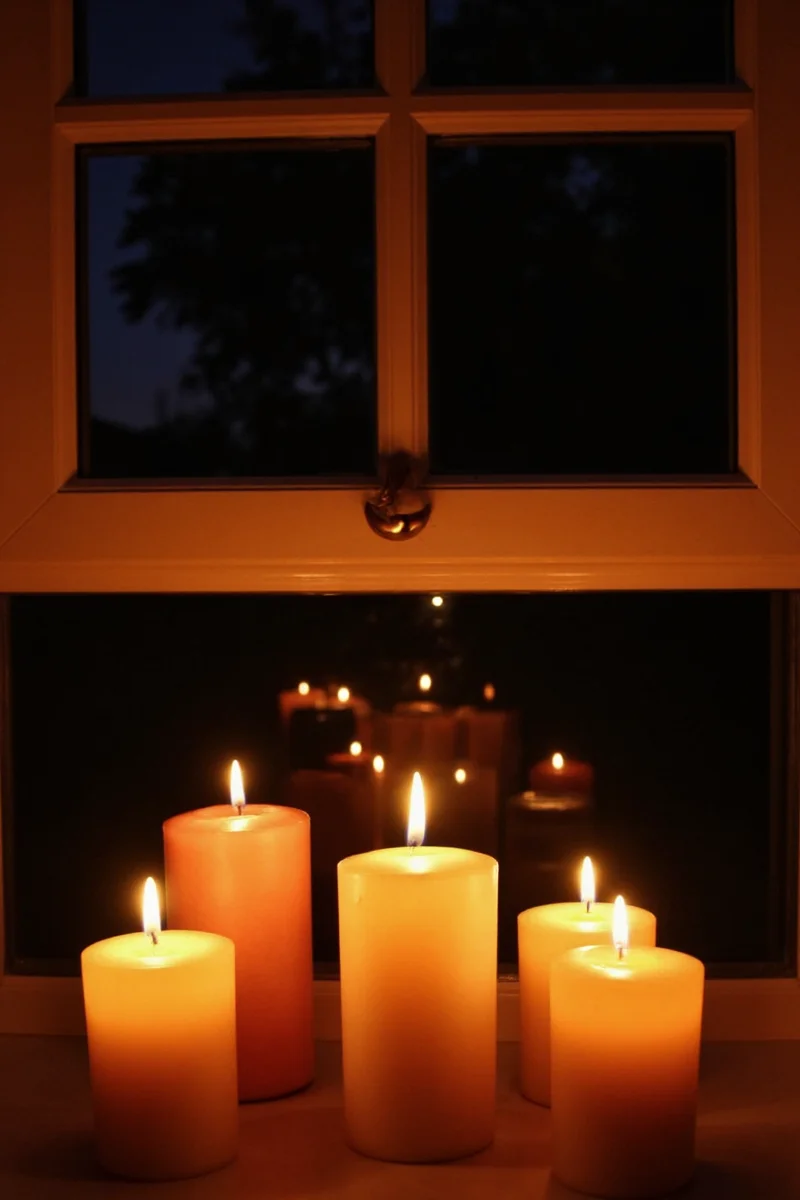 Vintage-style window candle setup
