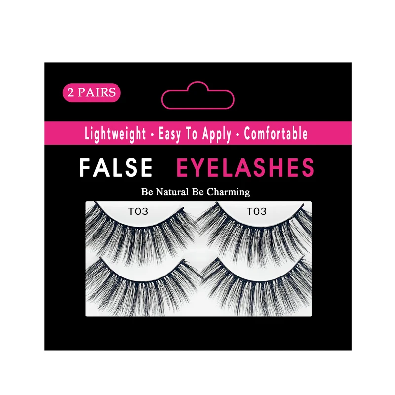 
2 Pairs Handmade Private Label Synthetic Hair Custom Eyelash Box 3D Eyelash Vendors 