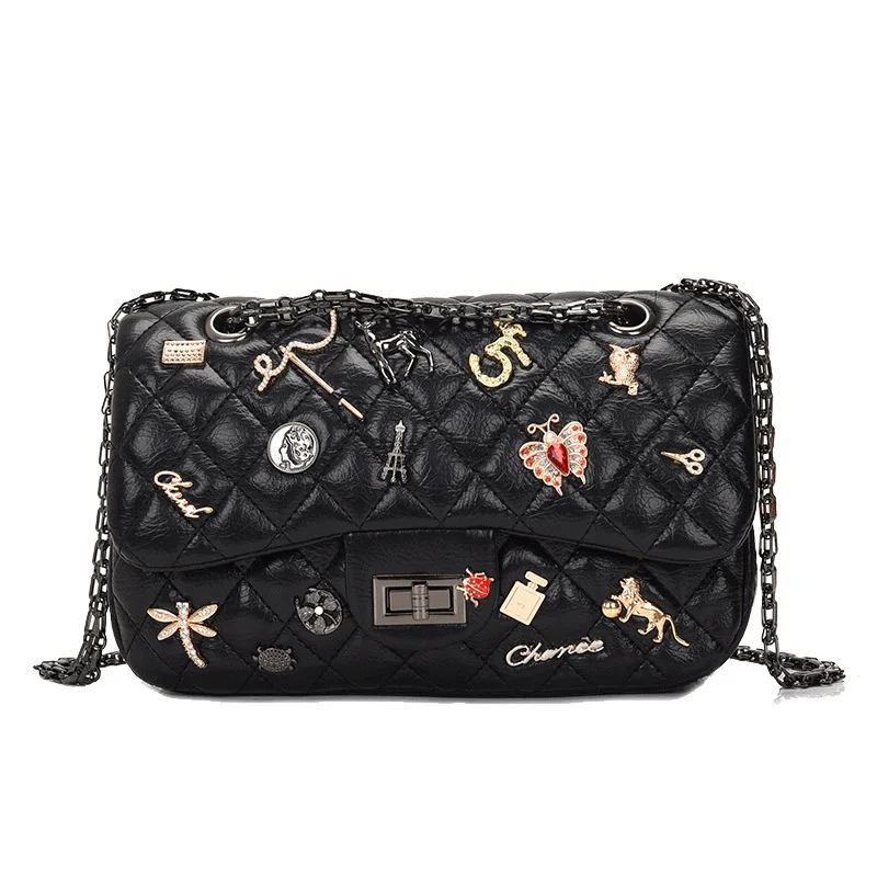 

TS9202 Wholesale Colorful Painted Black Graffiti Bags With Gold Hardware Ins Girl Graffiti Chain Bag Large Capacity Handbag