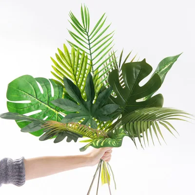 

Y-2041 Artificial Silk Monstera Leaf Plastic Tropical Palm Tree Leaves Home Garden Decoration, Green