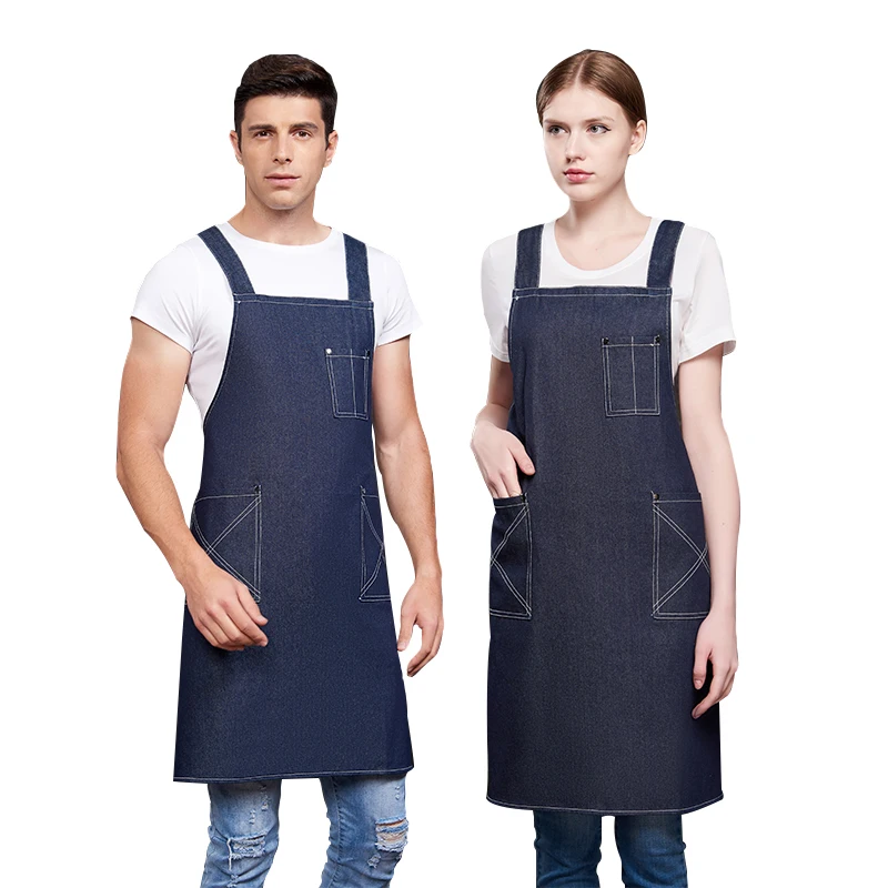 

Top quality custom logo printed denim jeans blue bartender apron jeans apron for unisex, Customized color