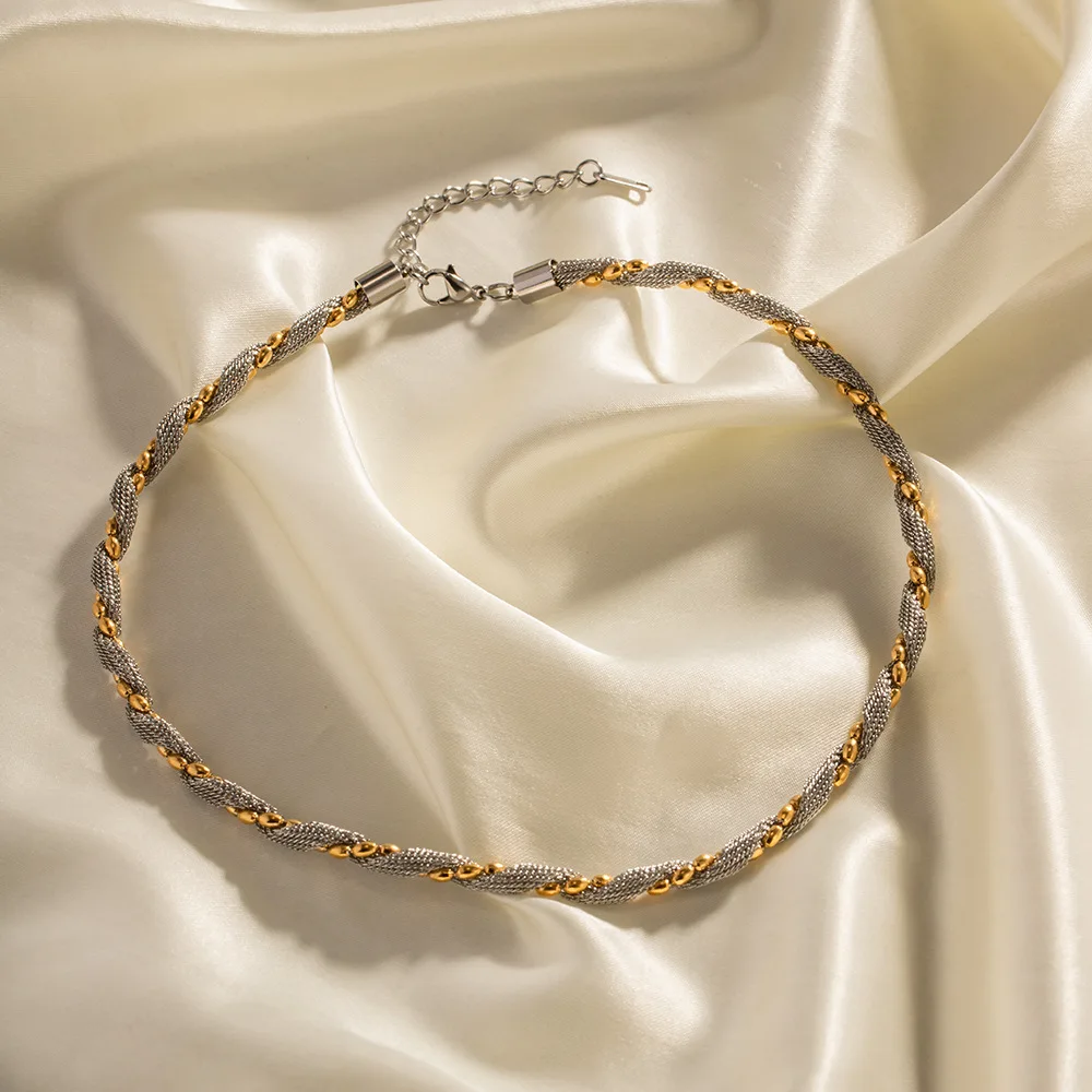 

New Fashion Jewelry 18K Gold Plated Stainless Steel Colorful Bead Chain Mixed Color Zircon Circle Pendant Necklace