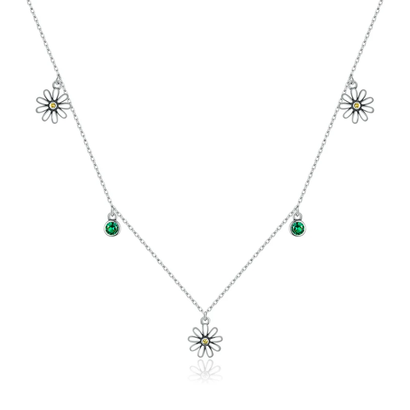 

Fashion S925 Sterling Silver Chain Flower Pendant Small Chrysanthemum Shape Zircon Sterling Silver Necklace for Women