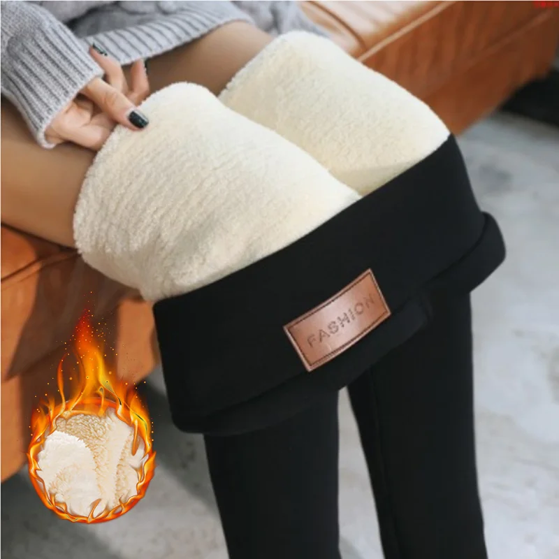 

Warm Women Pants Winter Skinny Thick Velvet Wool Fleece Leggins Trousers Lambskin Cashmere Pants Female Leggings