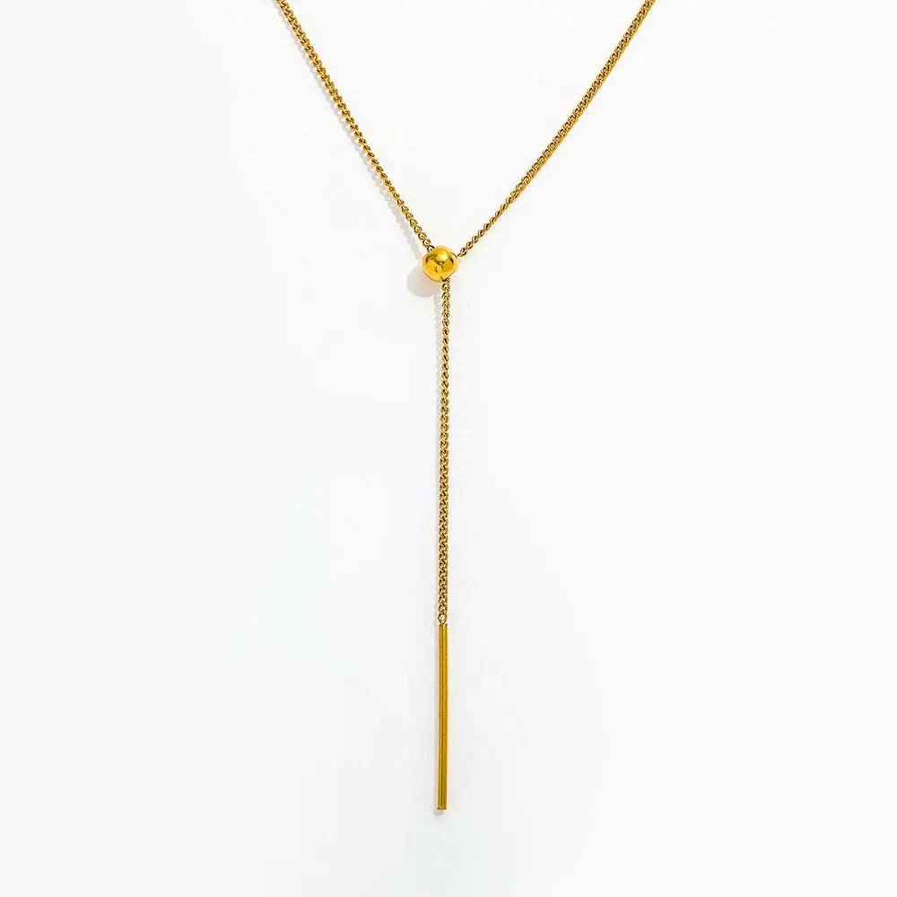 Joolim Jewelry Dainty Chain Y Tassel Bead Necklace 18K Gold Plated Stainless Steel Adjustable Trendy Necklace