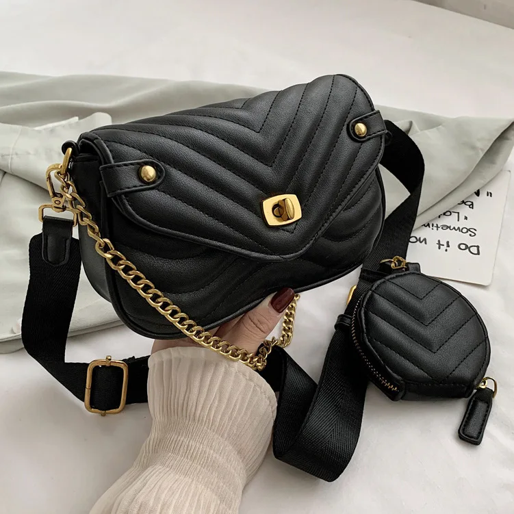 

French style texture popular small bag for women 2021 stylish designer bags set Corrugated design shoulder messenger bag, Picture