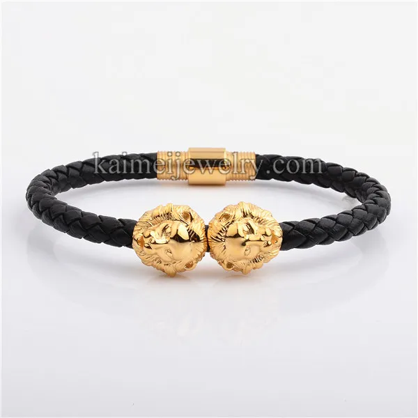 

Trending Products New Arrivals Gold Lion Head Leather Bracelet With Magnetic Closure For Men