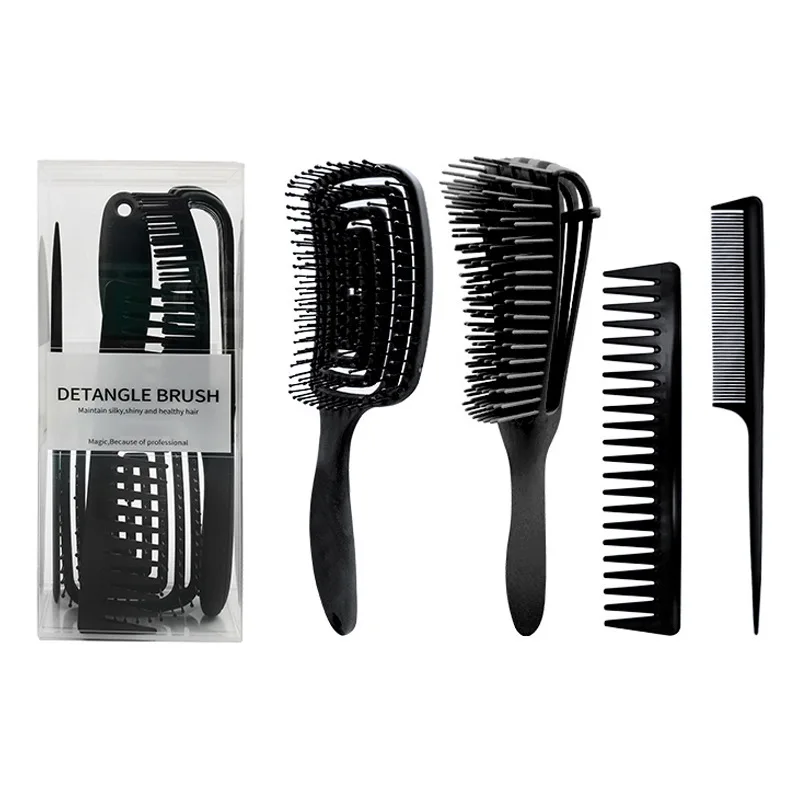 

Detangling Hair Brush Custom Logo 4pcs Set Detangler Brush Cepillo Para Cabello Wide Tooth Comb And Rat Tail Comb Set For Women