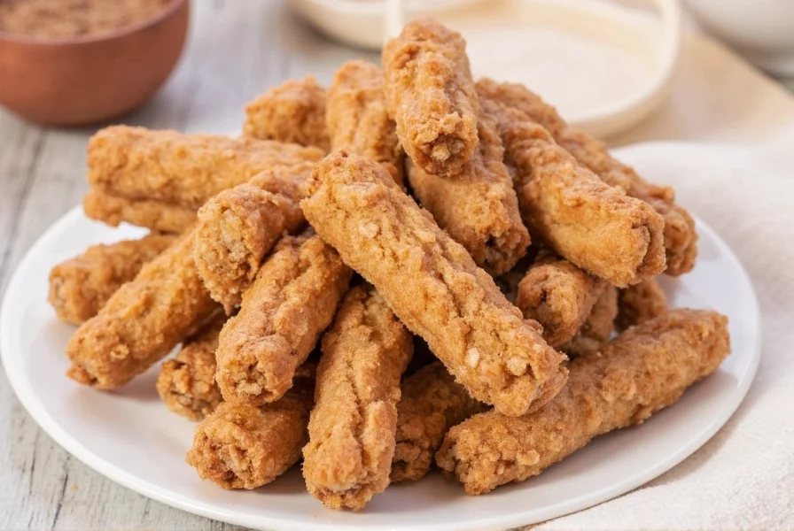 Freshly made cinnamon toast crunch churros with visible cereal coating on wooden serving platter