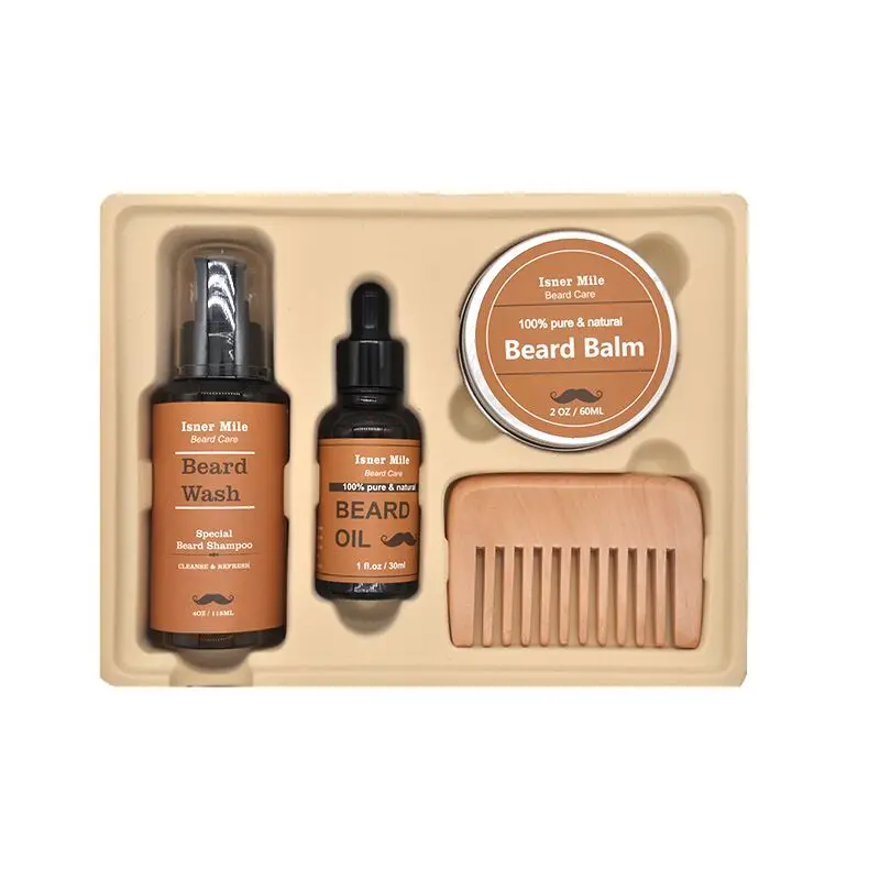 

Natural Beard Grooming Kit With Beard Oil Balm Shampoo Conditioner Comb Brush For Softens Smooths Strengthens