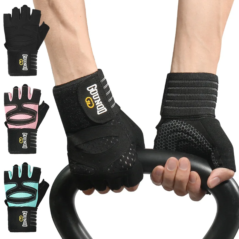 Customize Logo Weight Lifting  Workout Gloves with Wrist Wrap Support for Men  Full Palm Protection Fitness Gym Gloves
