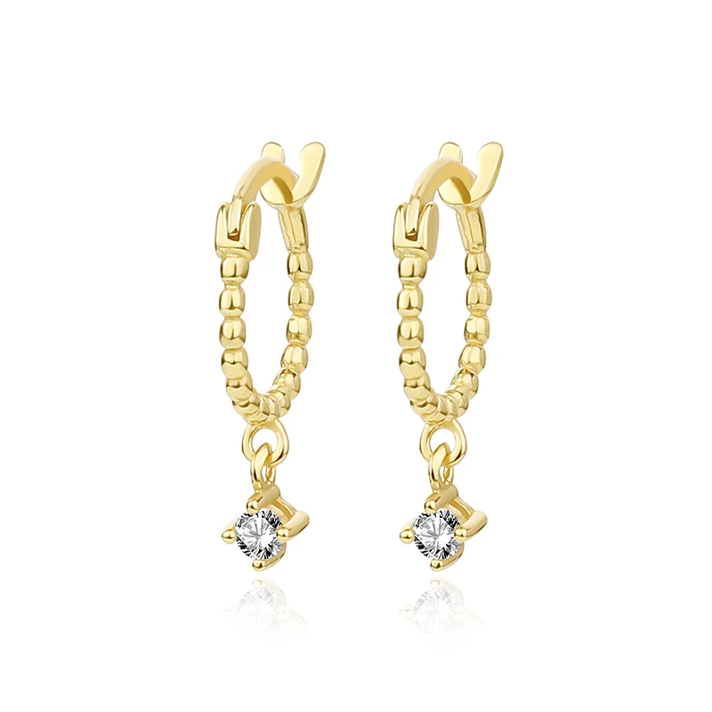 Damila fashion 925 silver 18k gold plated Twisted Hoop Earrings two Zircon dangle Earrings Hoop for women