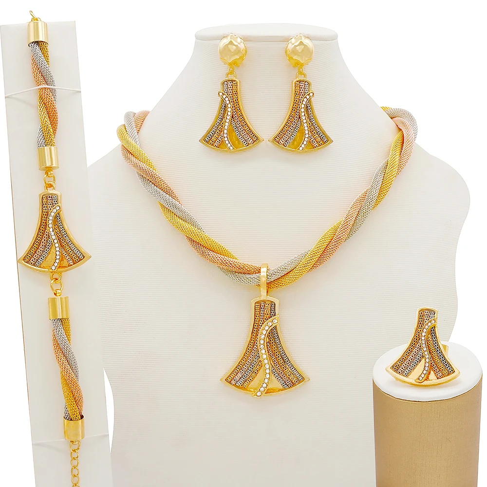 

Dubai gold plated accessories jewelry necklace custom necklace jewelry set Africa crystals necklace set for women CJ1029, As picture