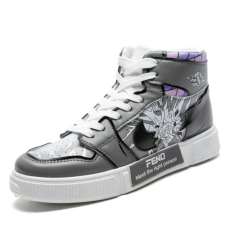 

Classical Uchiha Sasuke Animation Printing Men Skateboard Shoes Women High Top Comic Walking Sneakers For Men, Grey