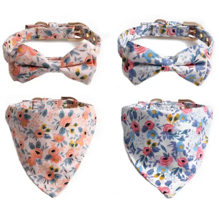 

New Product Pet Floral Dog Collar Small And Medium Full Bow Metal Buckle Triangle Scarf Dog Bandana Pet