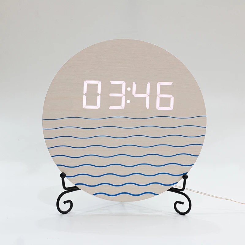 

EMAF color pattern digital LED wall clock auto brightness large digit wooden led wall clock home decor living room wall clock, White