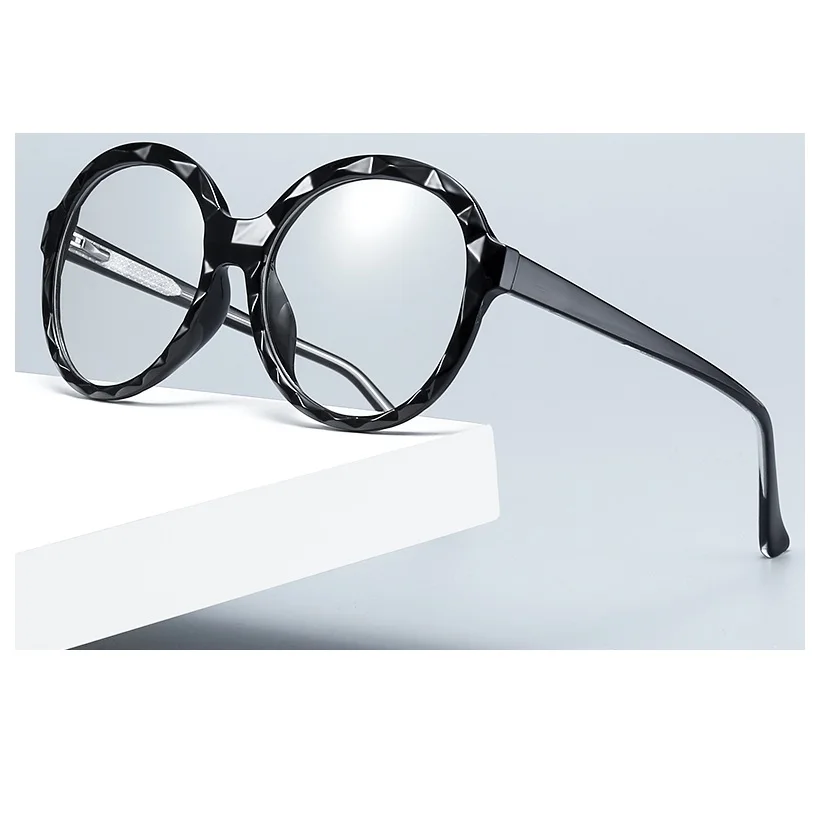 

2021 Crystal Rimmed Round Eyewear Flat Mirror Spring Hinge Screen Women Glasses Anti Blue Light Blocking, Any colors