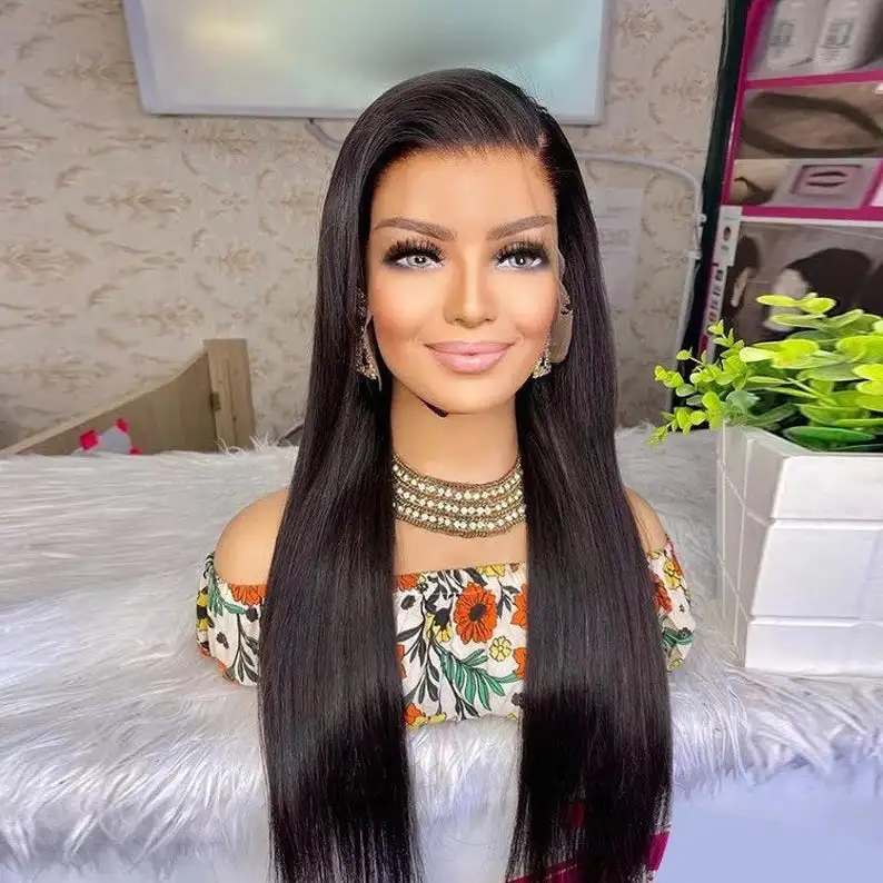 

Knotless Braided Lace Wig Brazilian Straight Hair Weave Bundles High Ratio Frontal Wigs Human Hair Ready To Ship Wigs