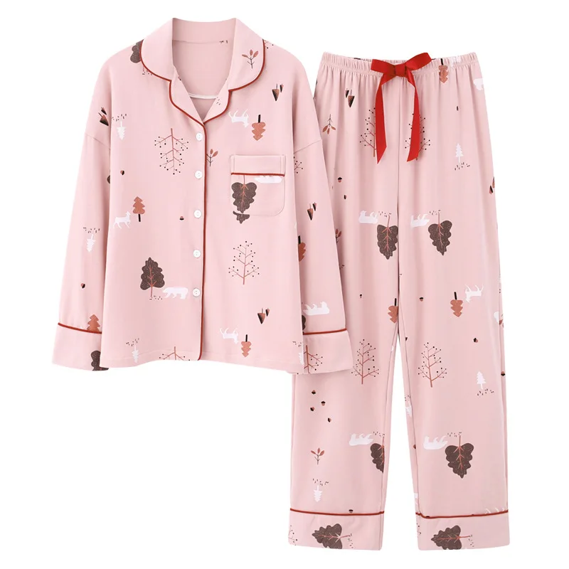 

Pure cotton pajama set winter new lapel pajamas cotton printed home wear long sleeve pajama sets, Picture shows