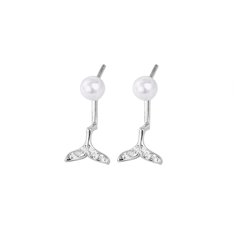 

Two wearing methods 925 sterling silver Mermaid tail with Shell Pearl Stud Earrings for women