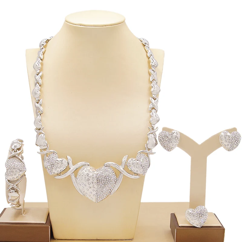 

Yulaili New Design Heart Shaped jewelry Bridesmaid 18K Gold Plated XO Big Heart Shaped Necklace With Crystal Jewelry Set