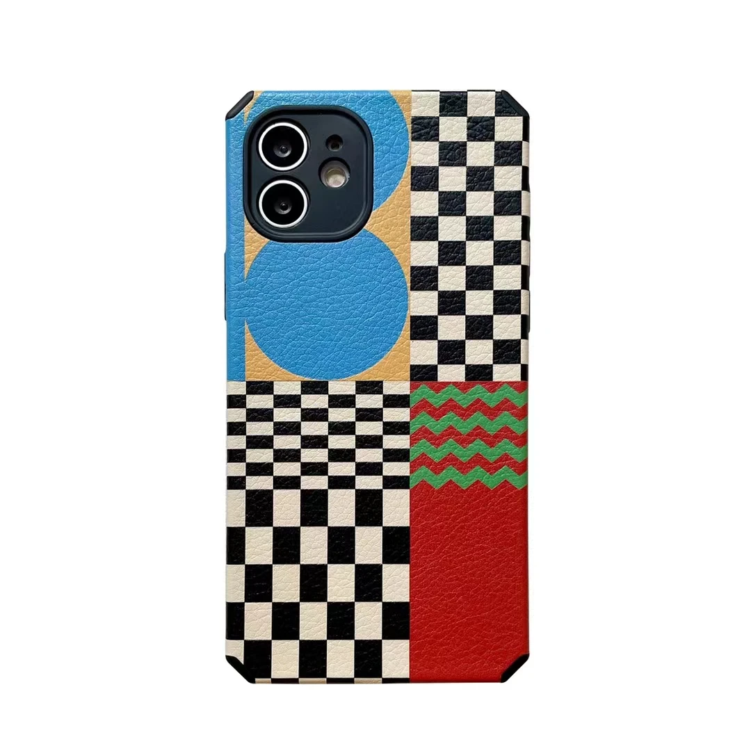 

2021Hot Sale PU leather retro chessboard stitching Thin Non-slip Mobile Phone Bag&Cases for iphone 11 12