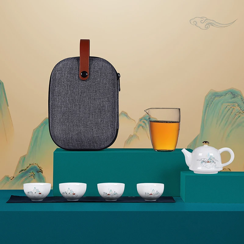 

Ceramic Travel Tea Set Portable Porcelain Drink ware Tea Sets With Teapot Chinese Kung Fu Tea Pot Set