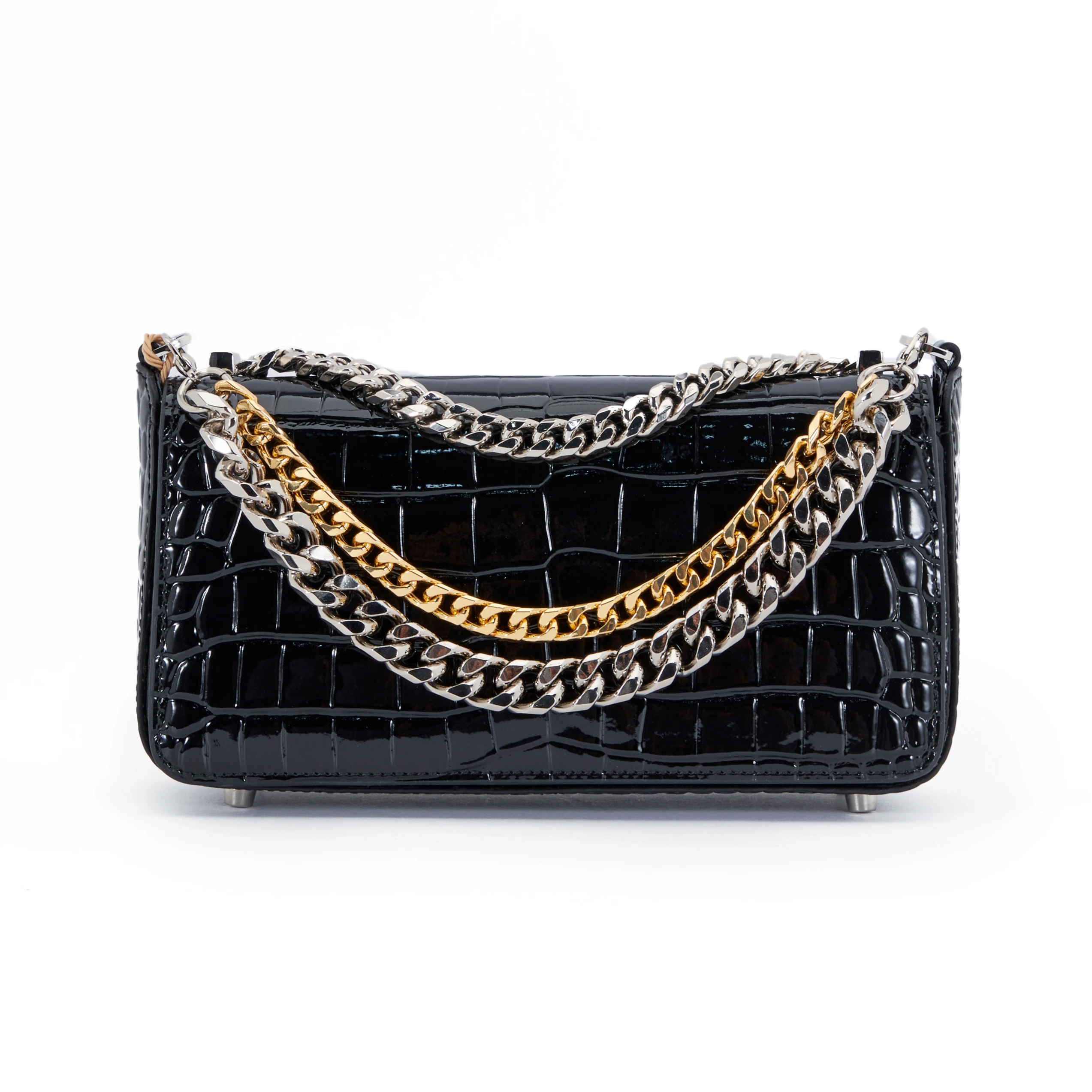 

personality chain shoulder bag banquet party women handbags high quality first layer cowhide messenger ladies bag, Black